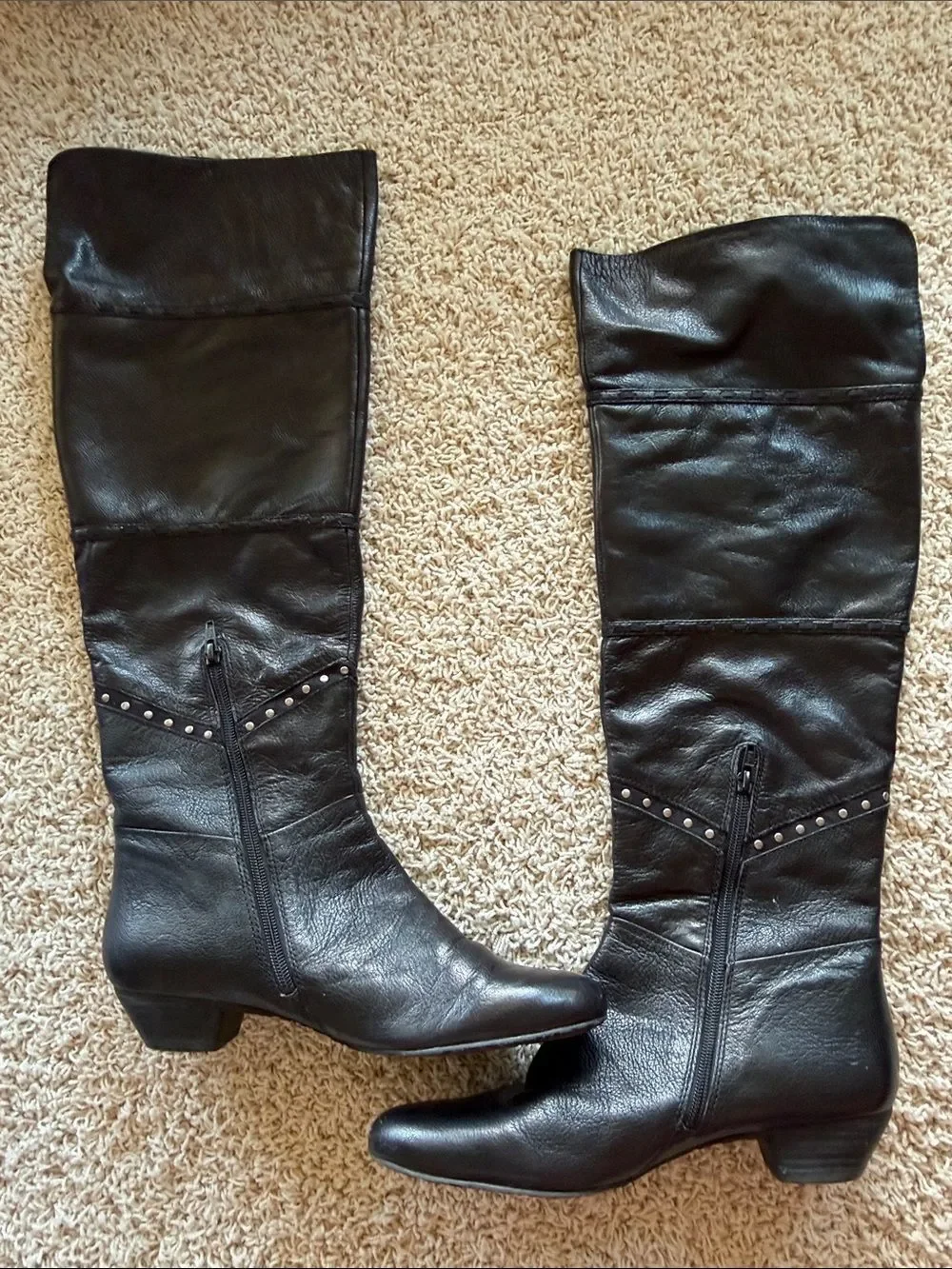 Nine West Black Over-The-Knee Studded Leather Boots
